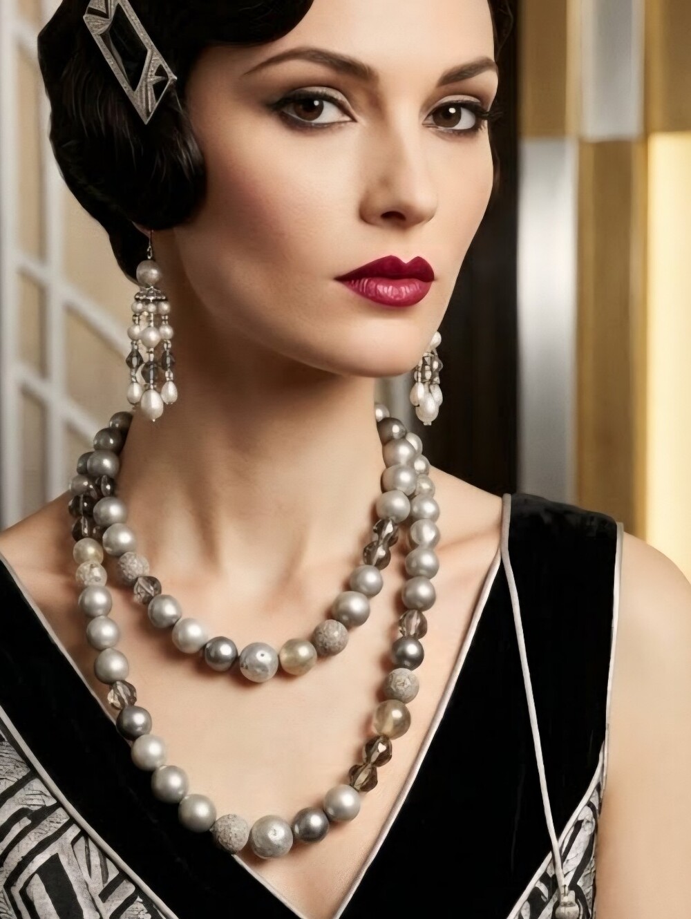 Vintage DeMario Elegant Gray Pearl Bead Double-Strand Necklace De Mario